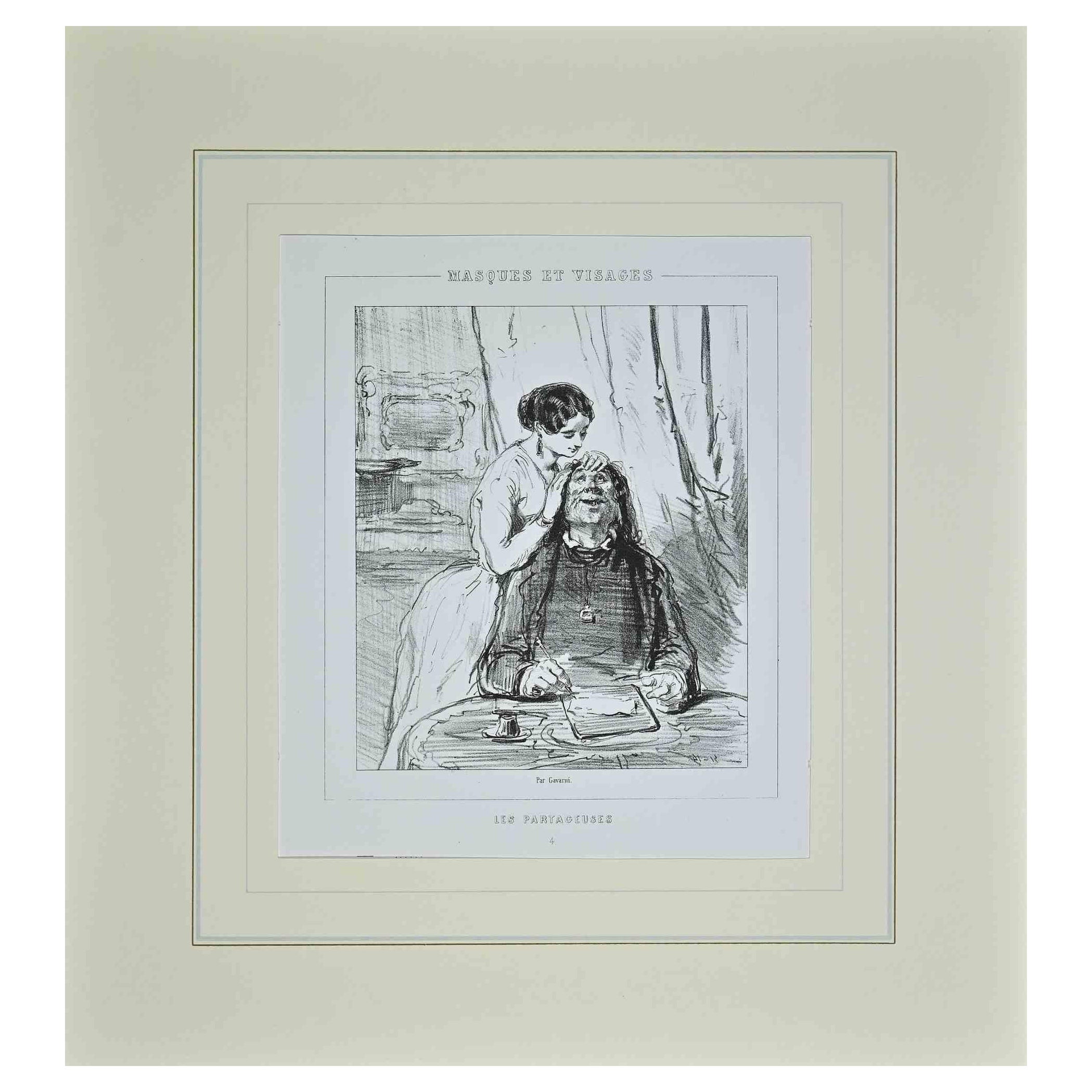 Les Partageuses – Lithographie von Paul Gavarni – 1850er Jahre