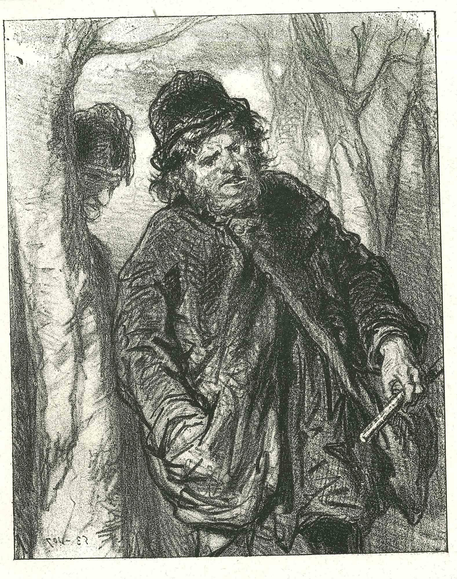 Men in the Wood - Original Lithograph after Paul Gavarni - 1881