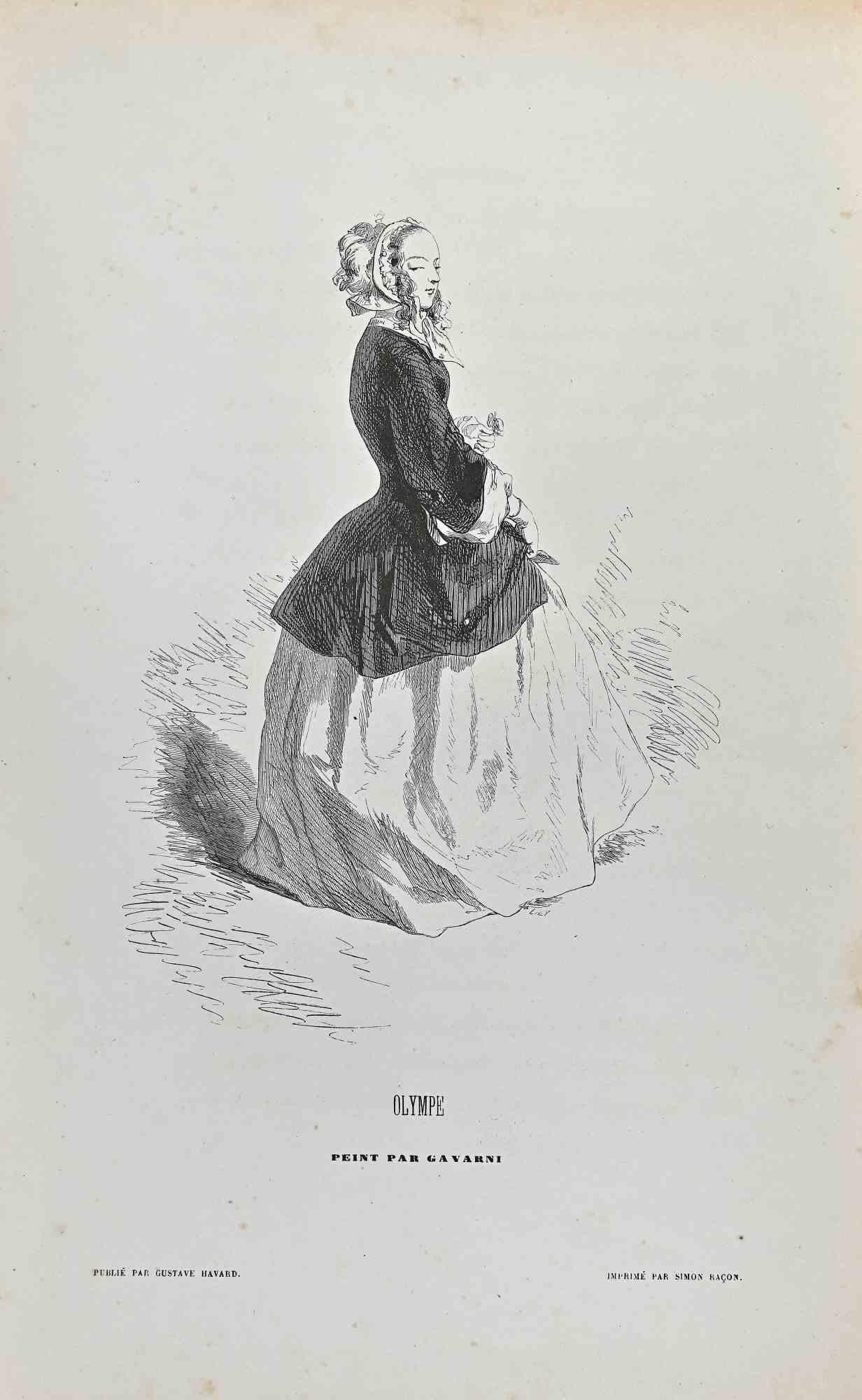 Olympe – Lithographie von Paul Gavarni – Mitte des 19. Jahrhunderts