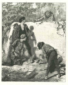 Lithographie originale « Playing » de Paul Gavarni - 1881