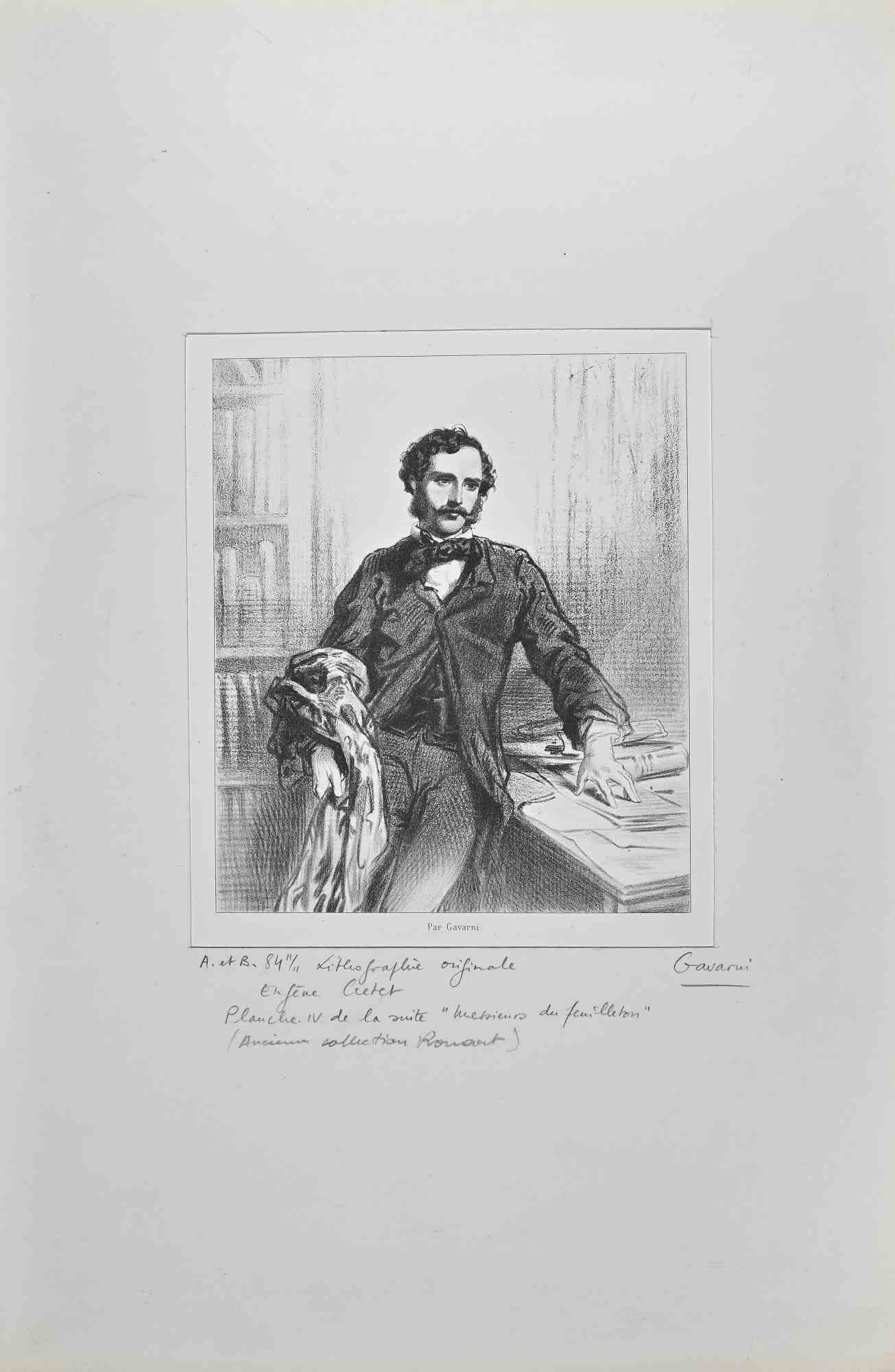 Portrait - Lithographie originale de Paul Gavarni - 19ème siècle en vente 1