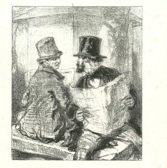 Reading news - Original Lithograph after Paul Gavarni - 1881