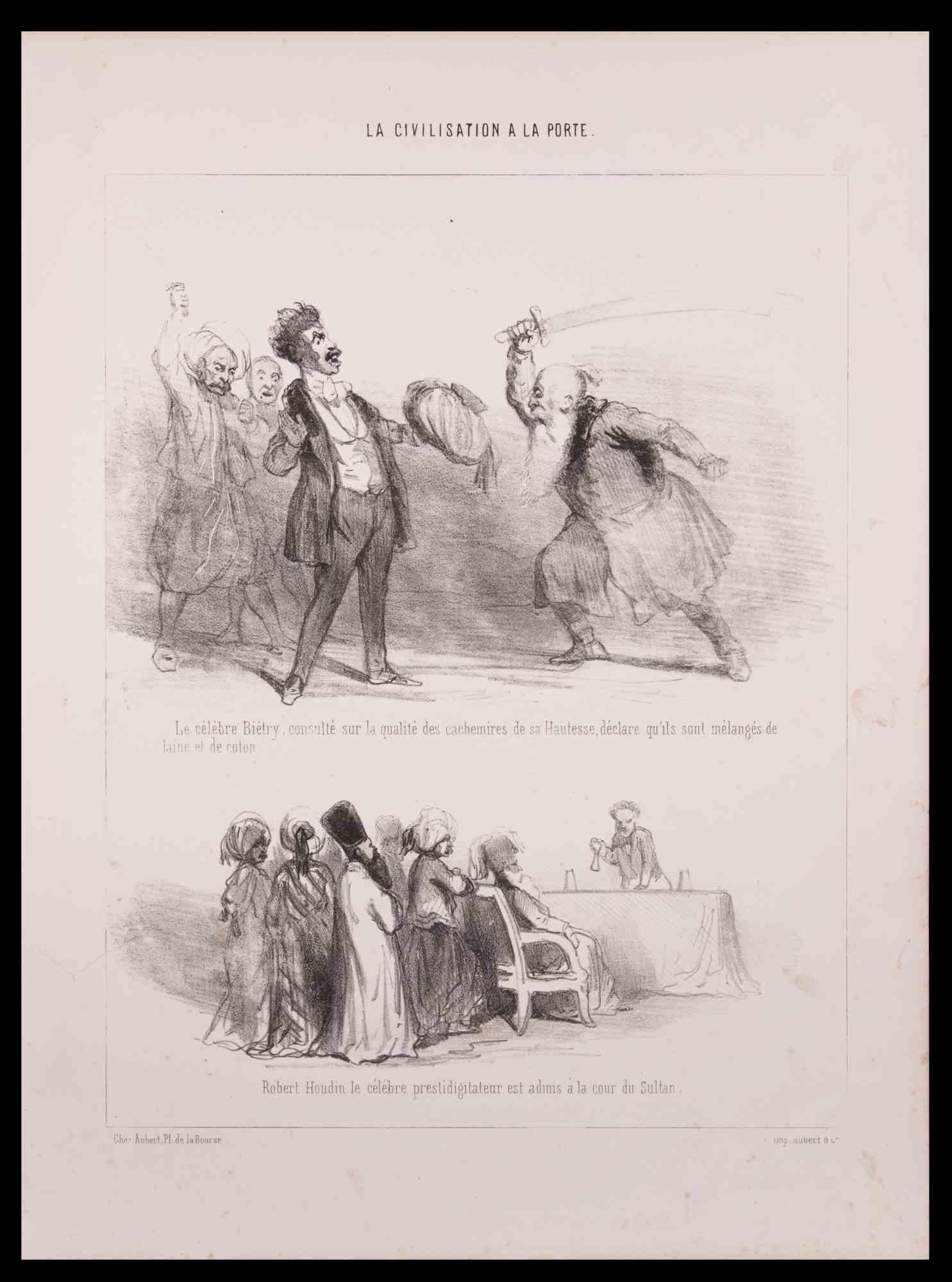 Robert Houdin e il Sultano è una litografia su carta color avorio, realizzata dal disegnatore francese Paul Gavarni (alias Guillaume Sulpice Chevalier Gavarni, 1804-1866) a metà del XIX secolo.

Dalla serie "La Civilisation A La Porte".

Buone