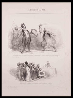 Robert Houdin und Sultan – Lithographie von Paul Gavarni – 1850er Jahre