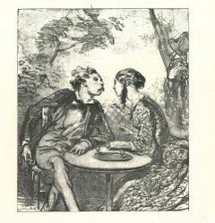 Antique The Affection - Original Lithograph by Paul Gavarni - 1881