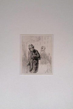 The Beggar - Original Lithograph by Paul Gavarni - Mid-19th Century
