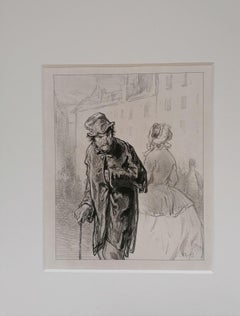 The Beggar – Originallithographie von Paul Gavarni – Mitte des 19. Jahrhunderts