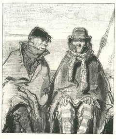 La conversation dans le navire - Lithographie originale de Paul Gavarni - 1881
