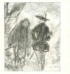 La conversation d'un vagabond et d'un chasseur - Lithographie originale - 1881