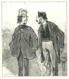 The Conversation - Original Lithograph by Paul Gavarni - 1881