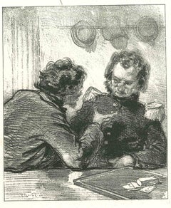 Antique The Conversation - Original Lithograph by Paul Gavarni - 1881