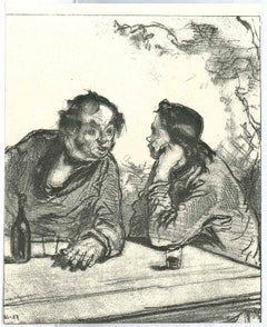 The Conversation - Original Lithograph by Paul Gavarni - 1881