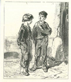 The Conversation - Originallithographie von Paul Gavarni - 1881