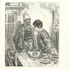 The Conversation Over the Table - Original Lithographie - 1881