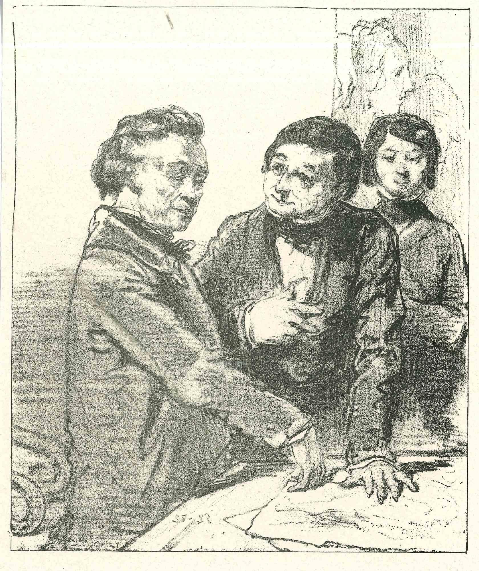 The convincing is an original lithograph artwork on ivory-colored paper, realized by the French draftsman Paul Gavarni (after) (alias Guillaume Sulpice Chevalier Gavarni, 1804-1866) in Paris, 1881, in the collection of Illustrations for "La