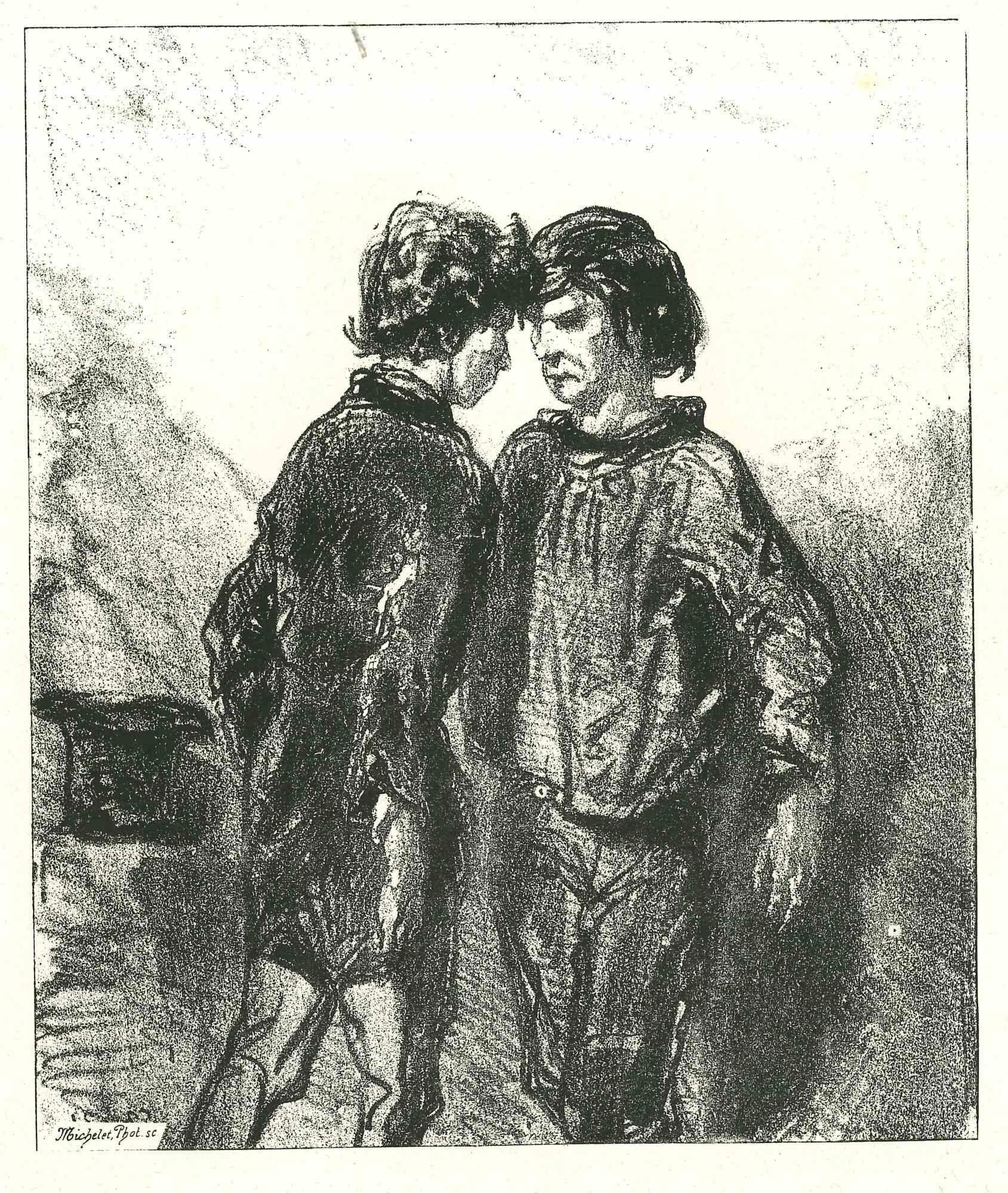 The Duel - Original Lithograph by Paul Gavarni - 1881