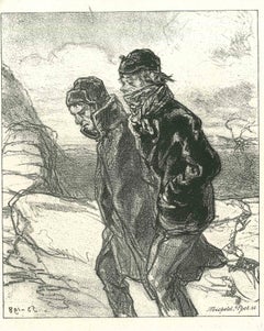 Antique The Men in the Wind - Original Lithograph by Paul Gavarni - 1881