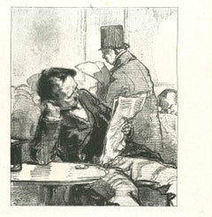 The Men Reading - Original Lithograph by Paul Gavarni - 1881