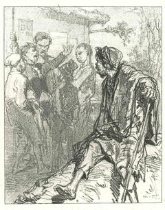 La misère - Lithographie originale de Paul Gavarni - 1881