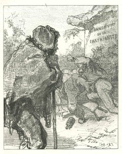 La misère - Lithographie originale de Paul Gavarni - 1881