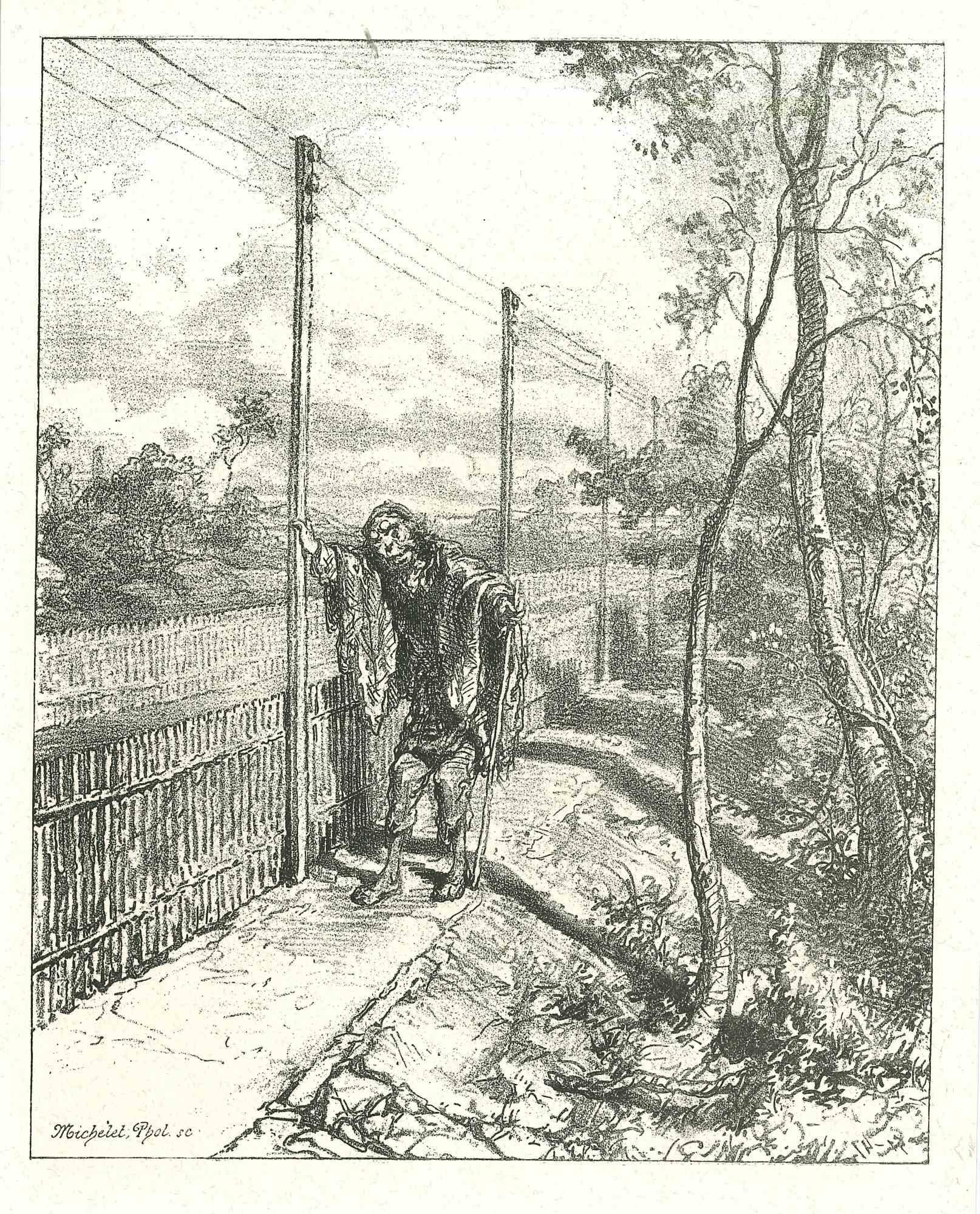The Misery - Original Lithograph by Paul Gavarni - 1881