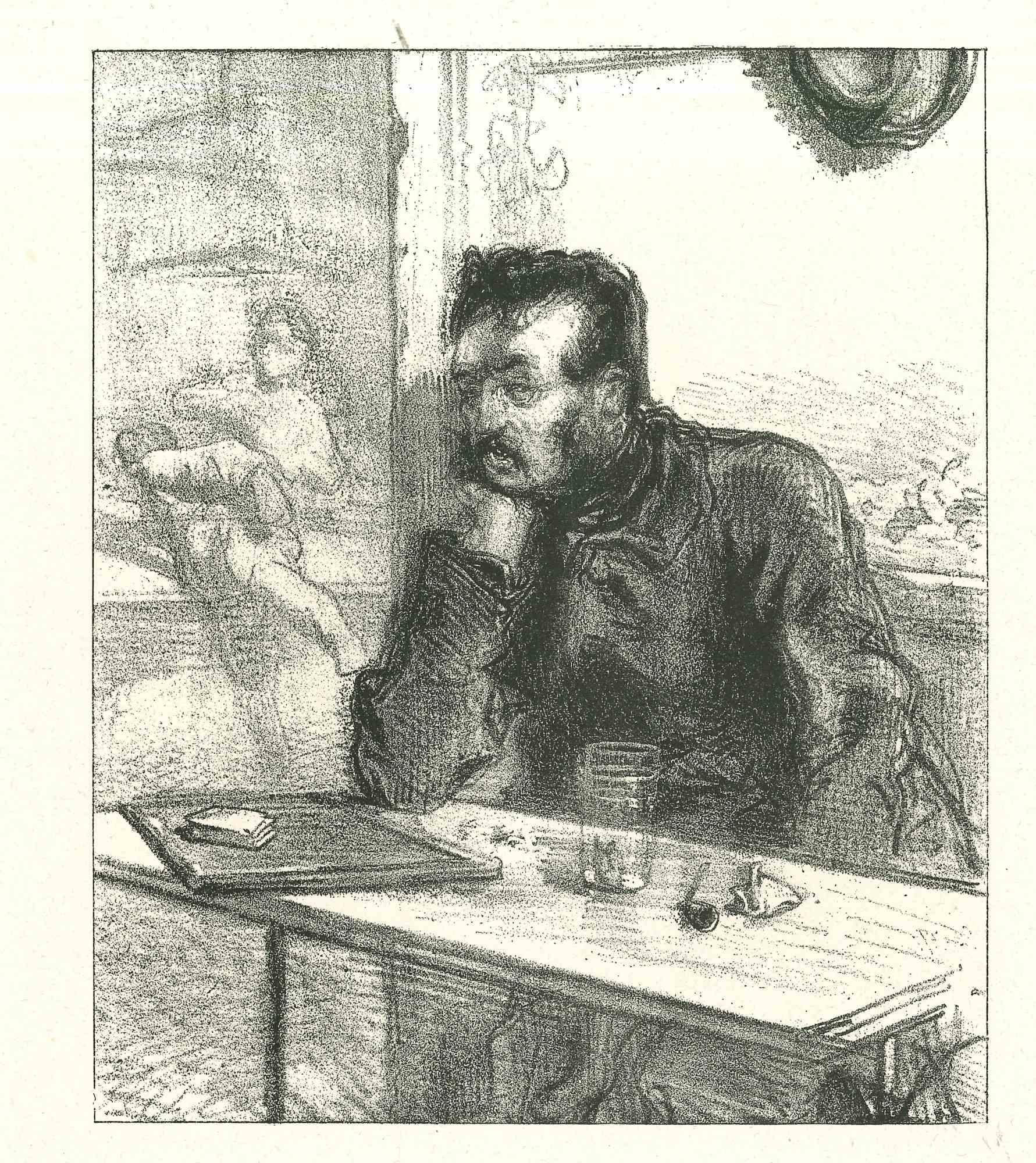 The Pensive Man - Lithographie originale d'après Paul Gavarni - 1881