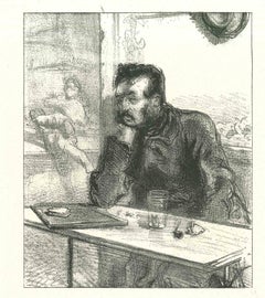 The Pensive Man - Original Lithograph after Paul Gavarni - 1881