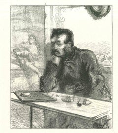 The Pensive Man - Lithographie originale d'après Paul Gavarni - 1881