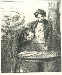 The Reading Men - Original Lithograph by Paul Gavarni - 1881