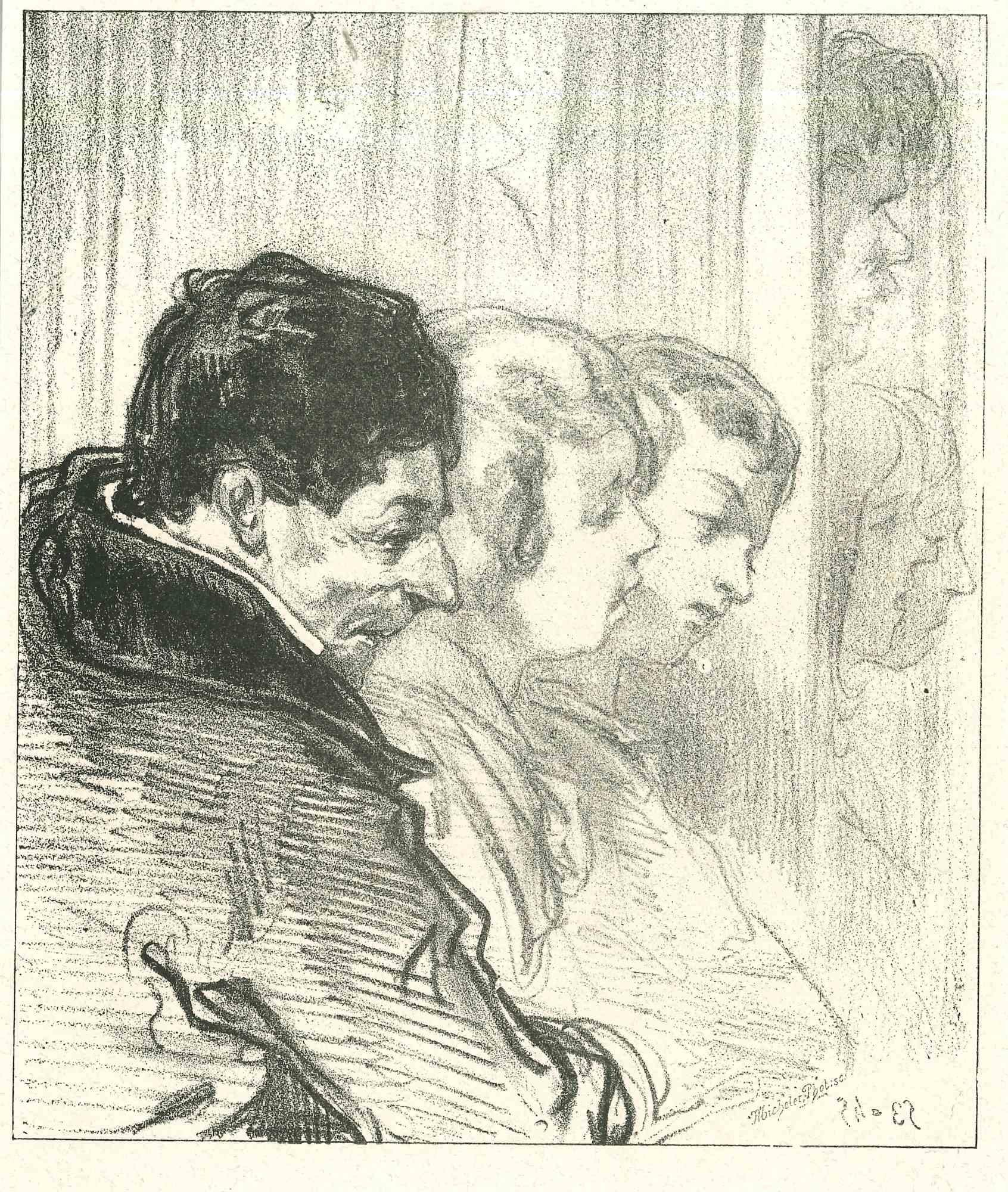 The Waiting Men and Women - Original Lithograph by Paul Gavarni - 1881