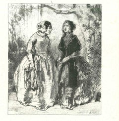 Antique The Women in the Wood - Original Lithograph by Paul Gavarni - 1881