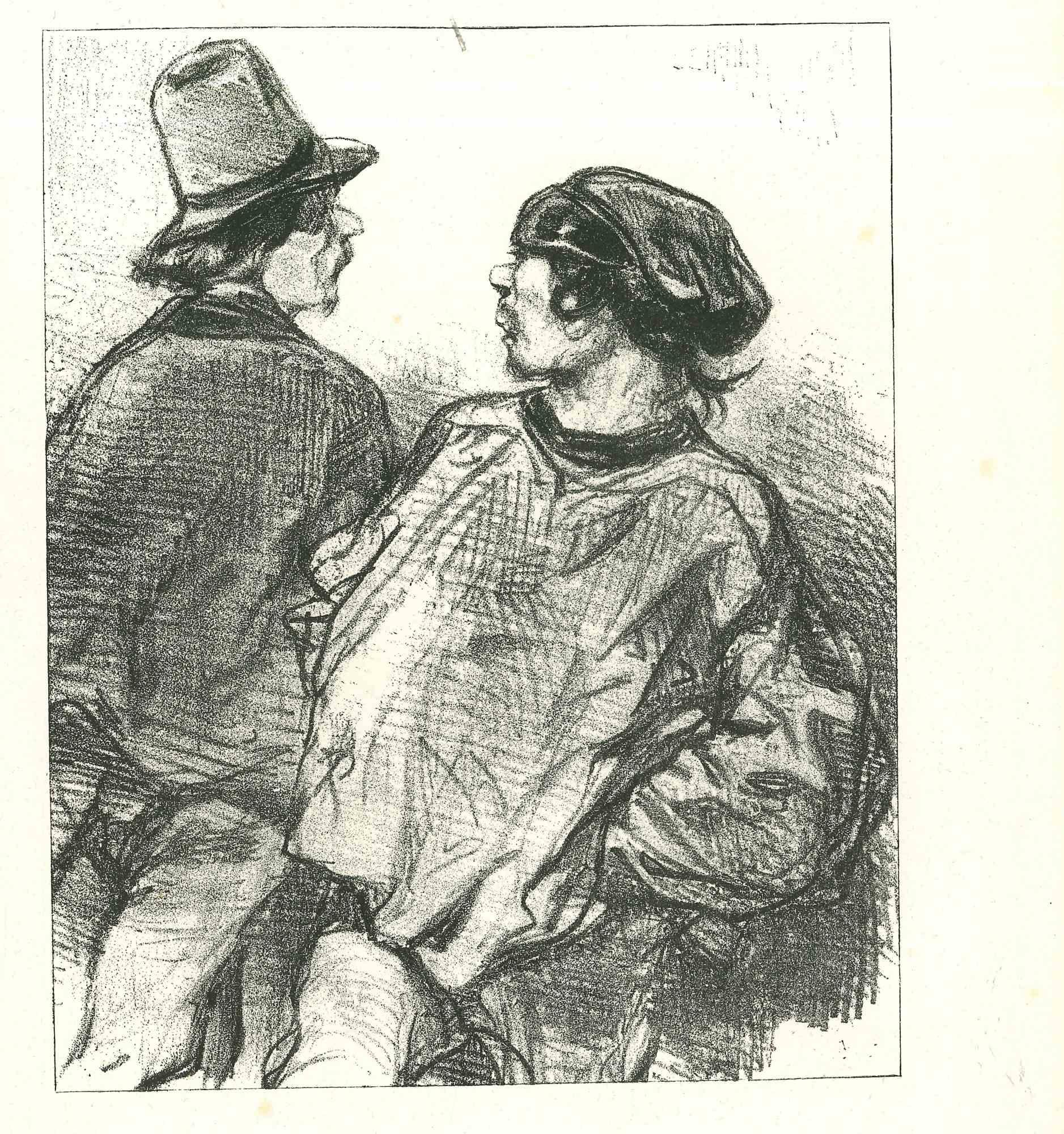 Deux hommes - Lithographie originale de Paul Gavarni - 1881
