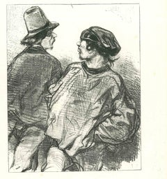 Two Men - Original Lithograph by Paul Gavarni - 1881