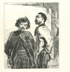 Deux hommes - Lithographie originale de Paul Gavarni - 1881