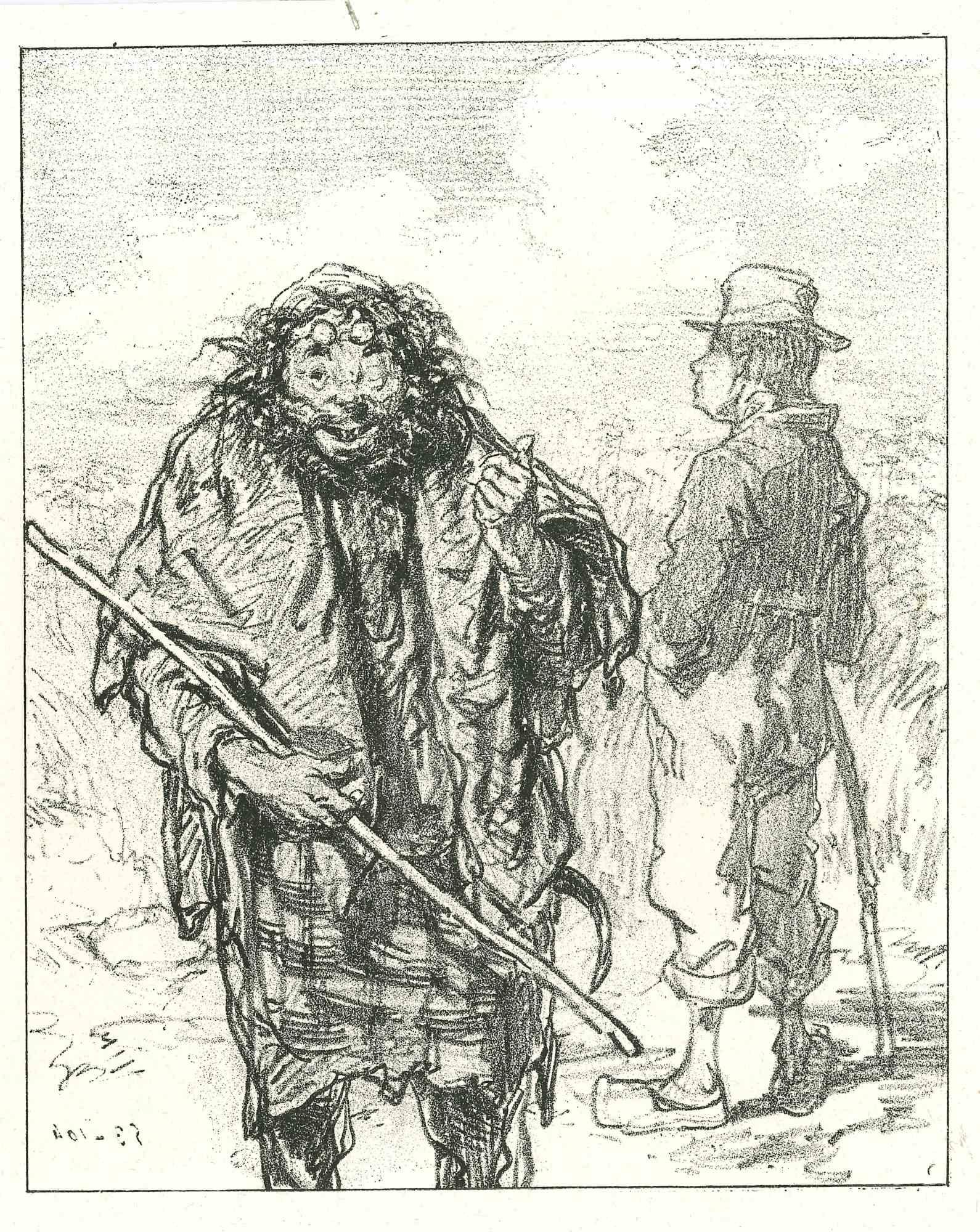 Vagabonds - Original Lithograph by Paul Gavarni - 1881