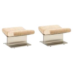 Paul Geoffroy for Uginox. Pair of Brushed Stainless Steel Stools. Circa 1970.