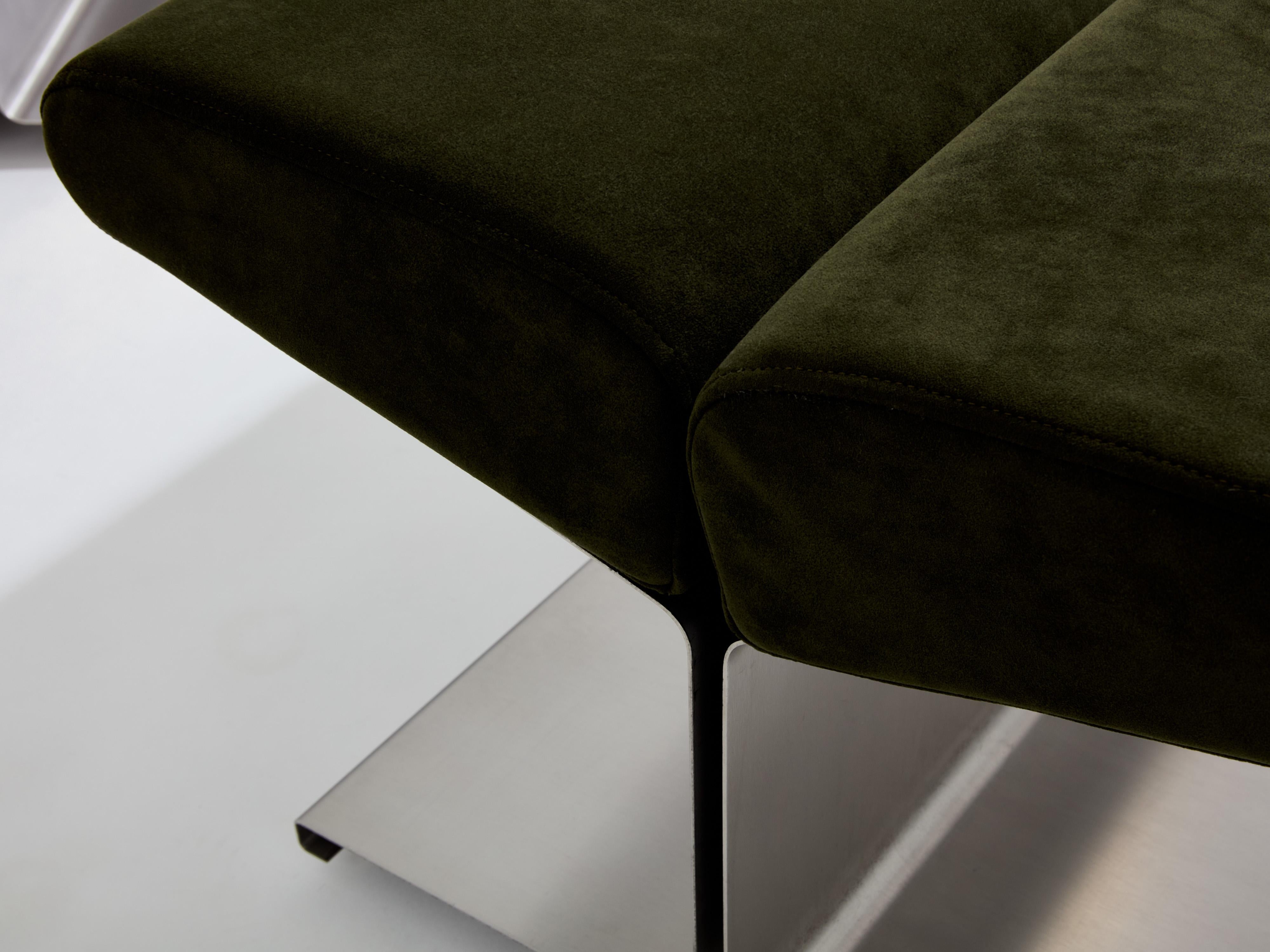 Late 20th Century Paul Geoffroy for Uginox stainless steel alcantara ottomans 1975 For Sale