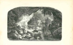 „In The Forest Near Waterfall“ – Lithographie von Paul Gervais, 1854