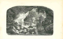 « In The Forest Near Waterfall » (La cascade près de la forêt) - Lithographie de Paul Gervais - 1854