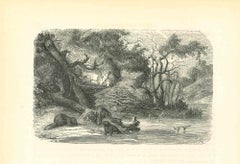 Lithographie « In The Forest » (Dans la forêt) - Paul Gervais - 1854