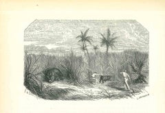 Paesaggio - Litografia originale di Paul Gervais - 1854