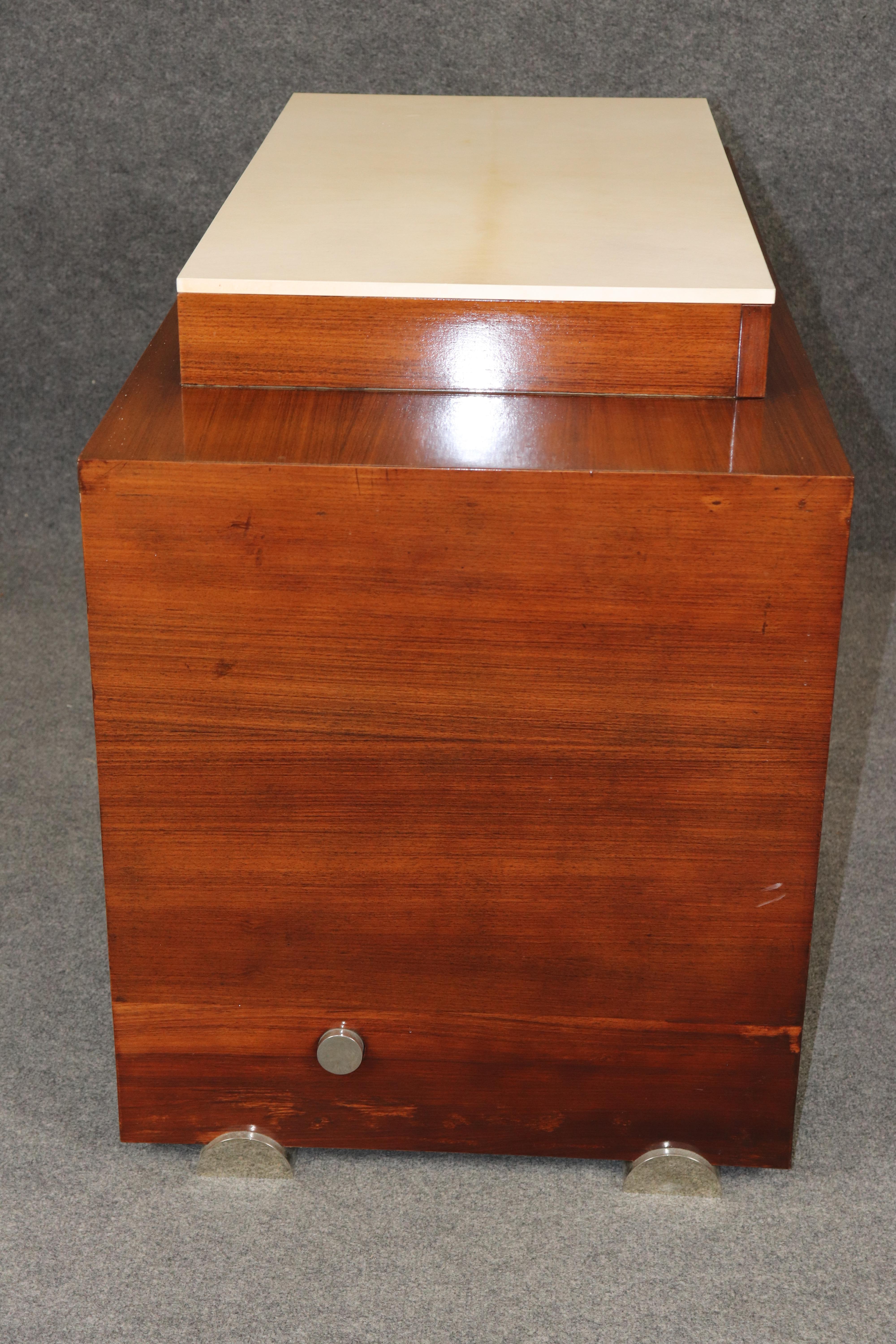 Paul Giordano Rosewood and Faux Parchment Steel Art Deco Style Console Table In Good Condition For Sale In Swedesboro, NJ