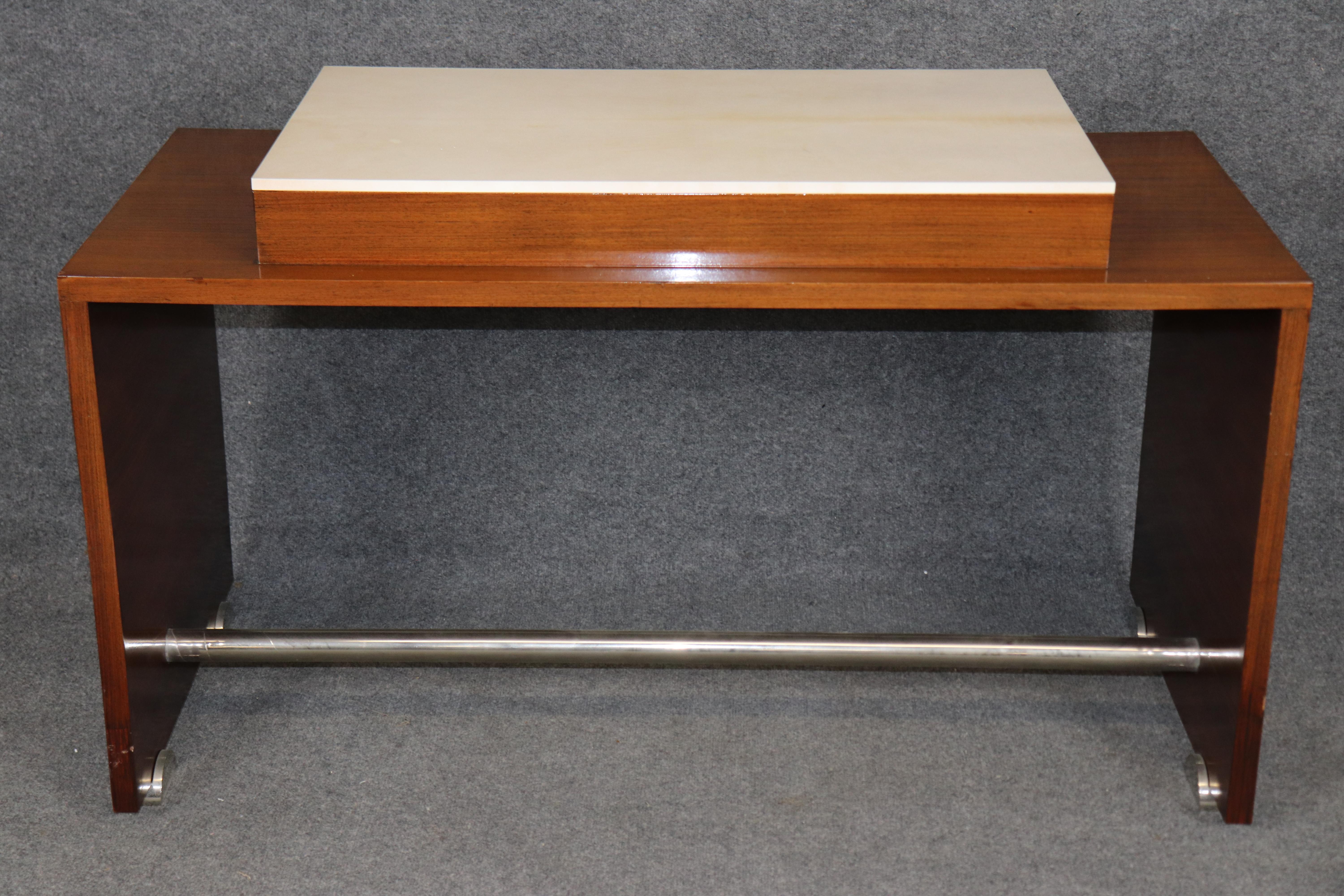 Contemporary Paul Giordano Rosewood and Faux Parchment Steel Art Deco Style Console Table For Sale