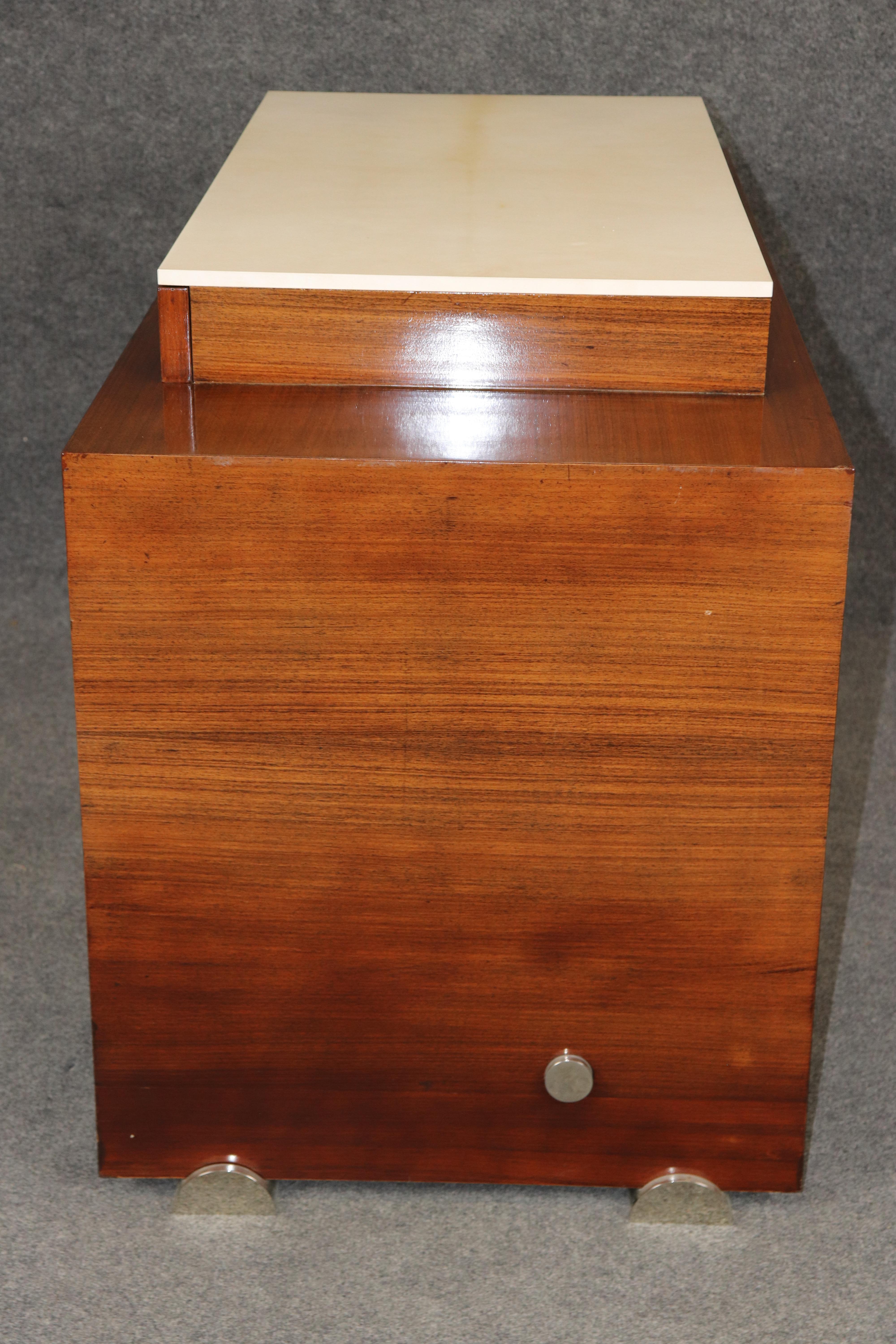 Stainless Steel Paul Giordano Rosewood and Faux Parchment Steel Art Deco Style Console Table For Sale