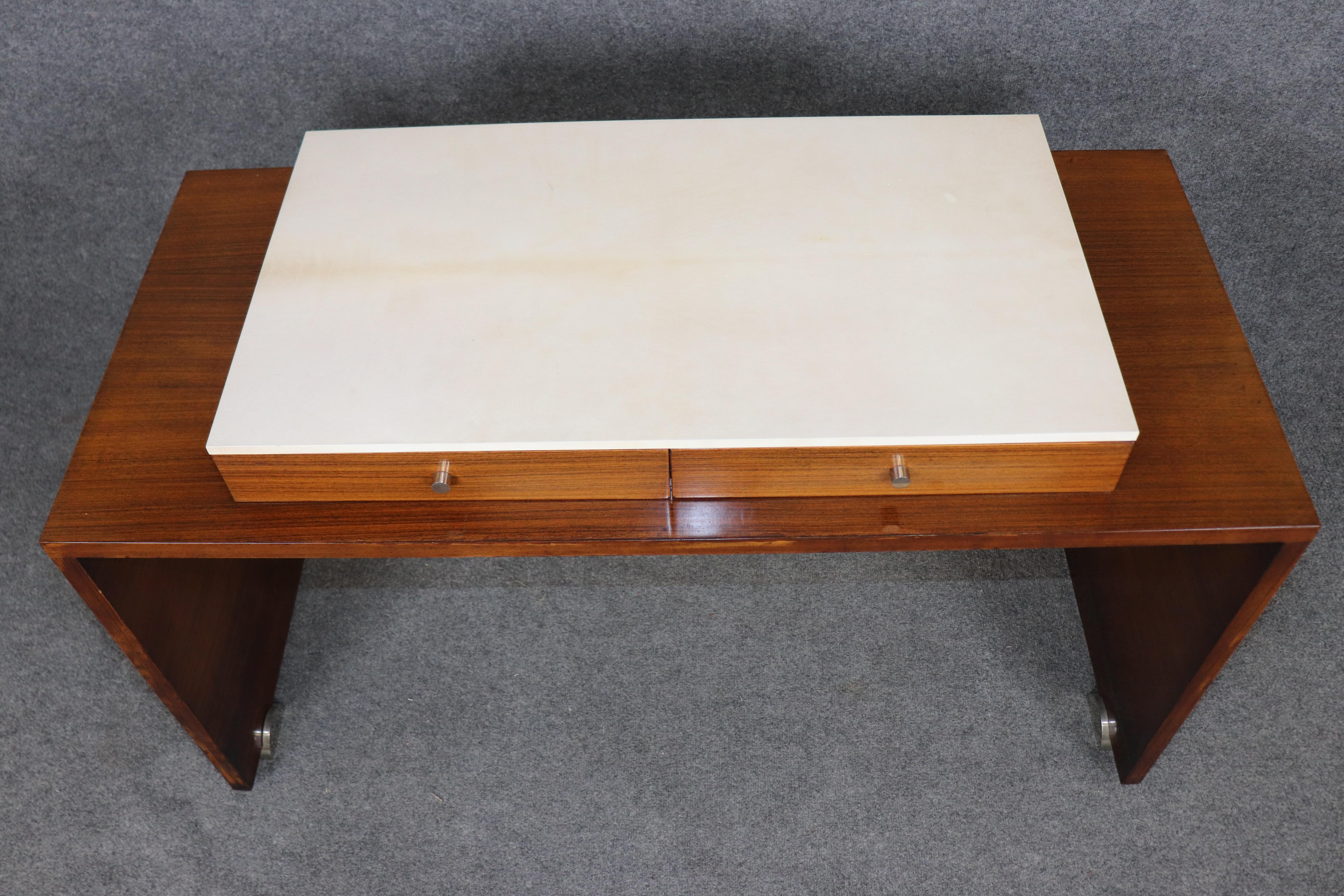 Paul Giordano Rosewood and Faux Parchment Steel Art Deco Style Console Table For Sale 1