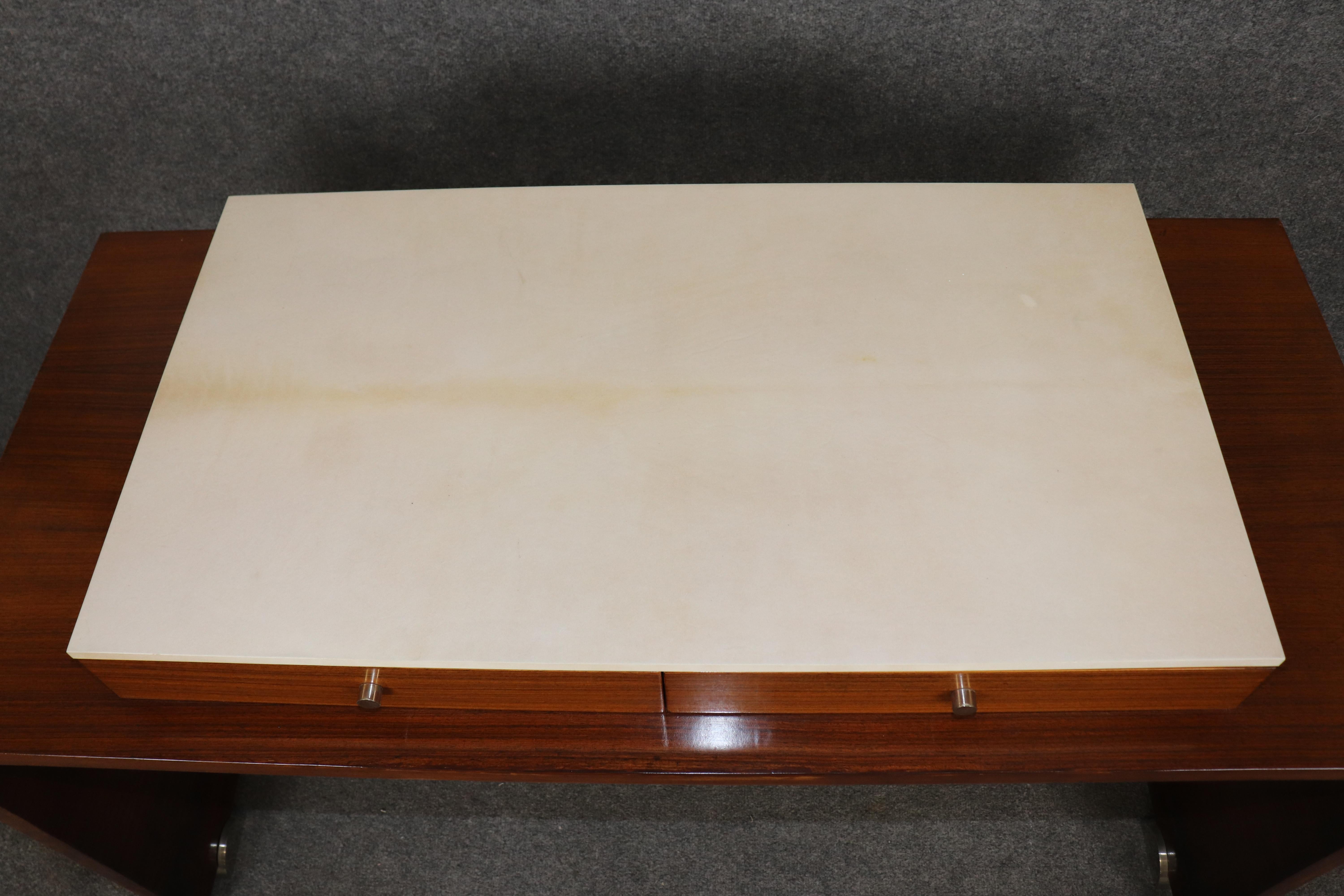 Paul Giordano Rosewood and Faux Parchment Steel Art Deco Style Console Table For Sale 2