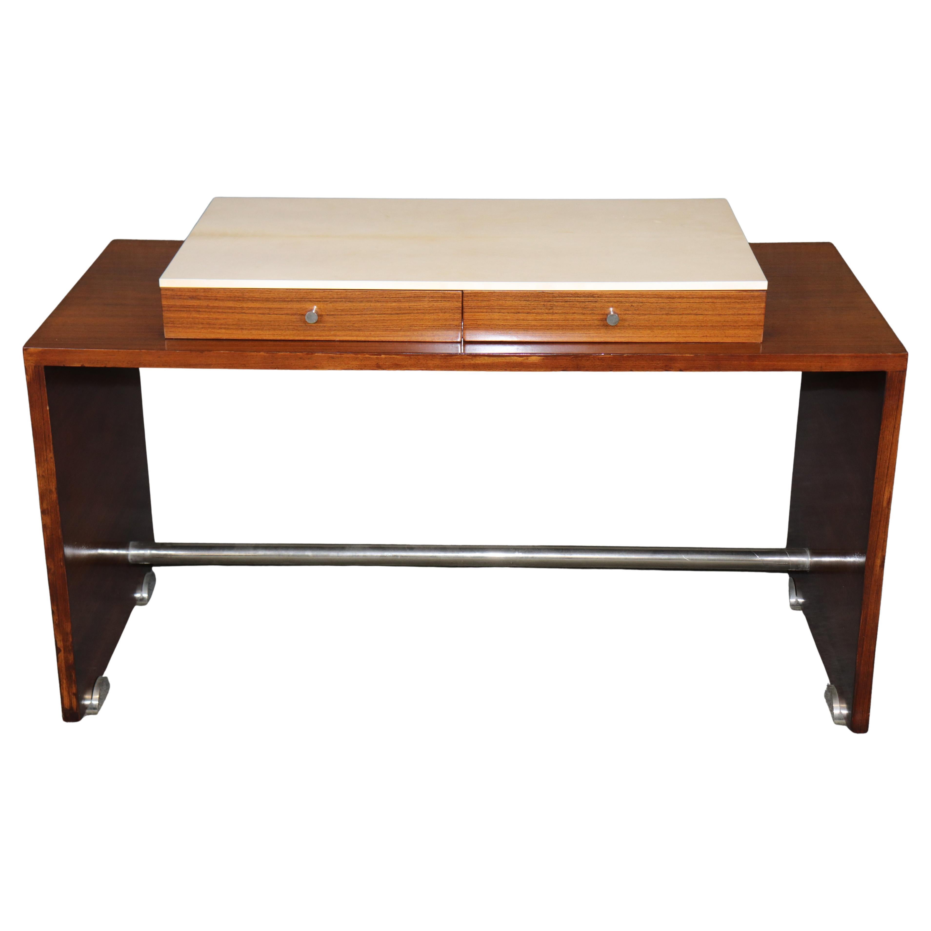 Paul Giordano Rosewood and Faux Parchment Steel Art Deco Style Console Table