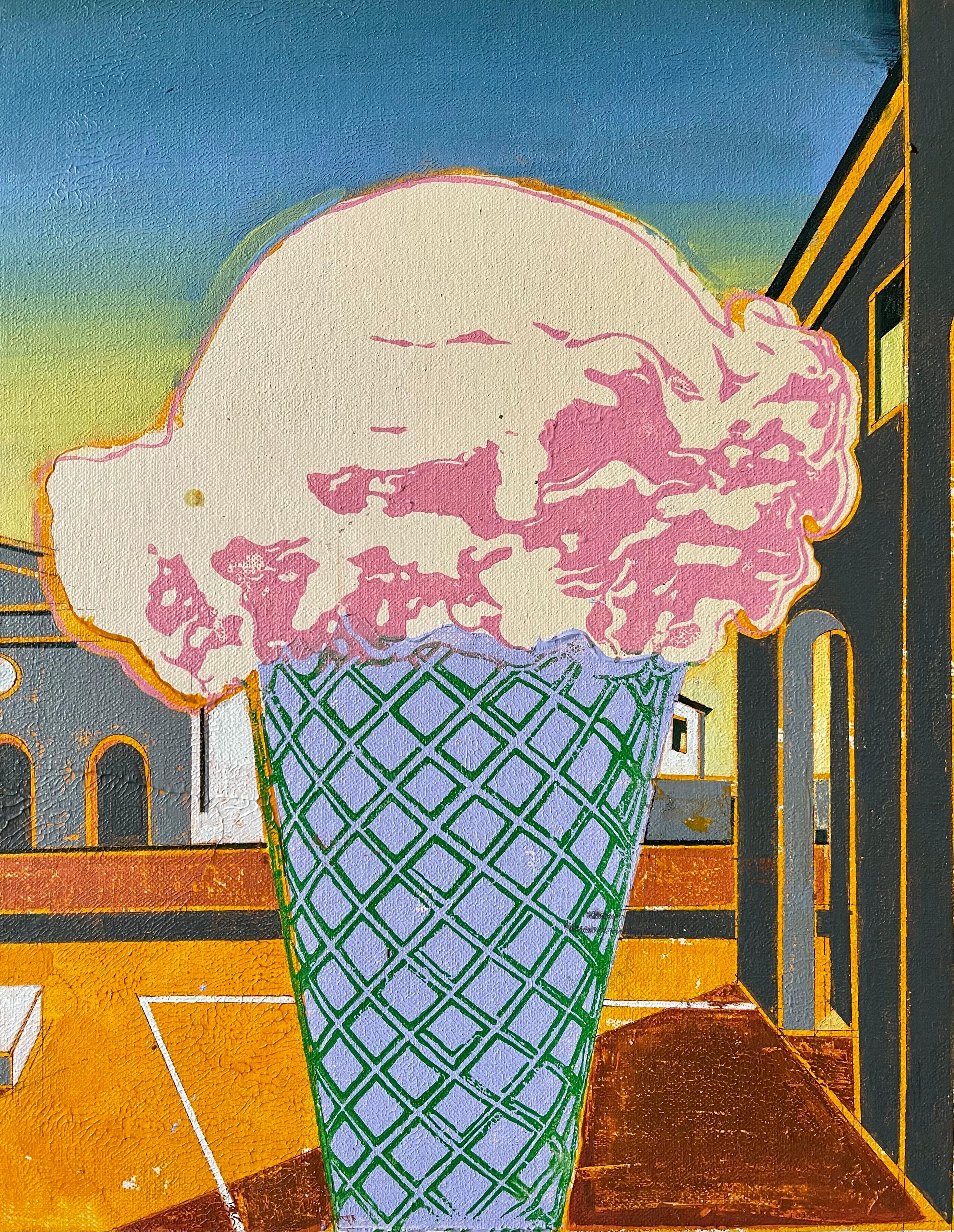 Paul Giovanopoulos Pop Art Oil Painting on Canvas Photo Realist Ice Cream Cone  For Sale 1