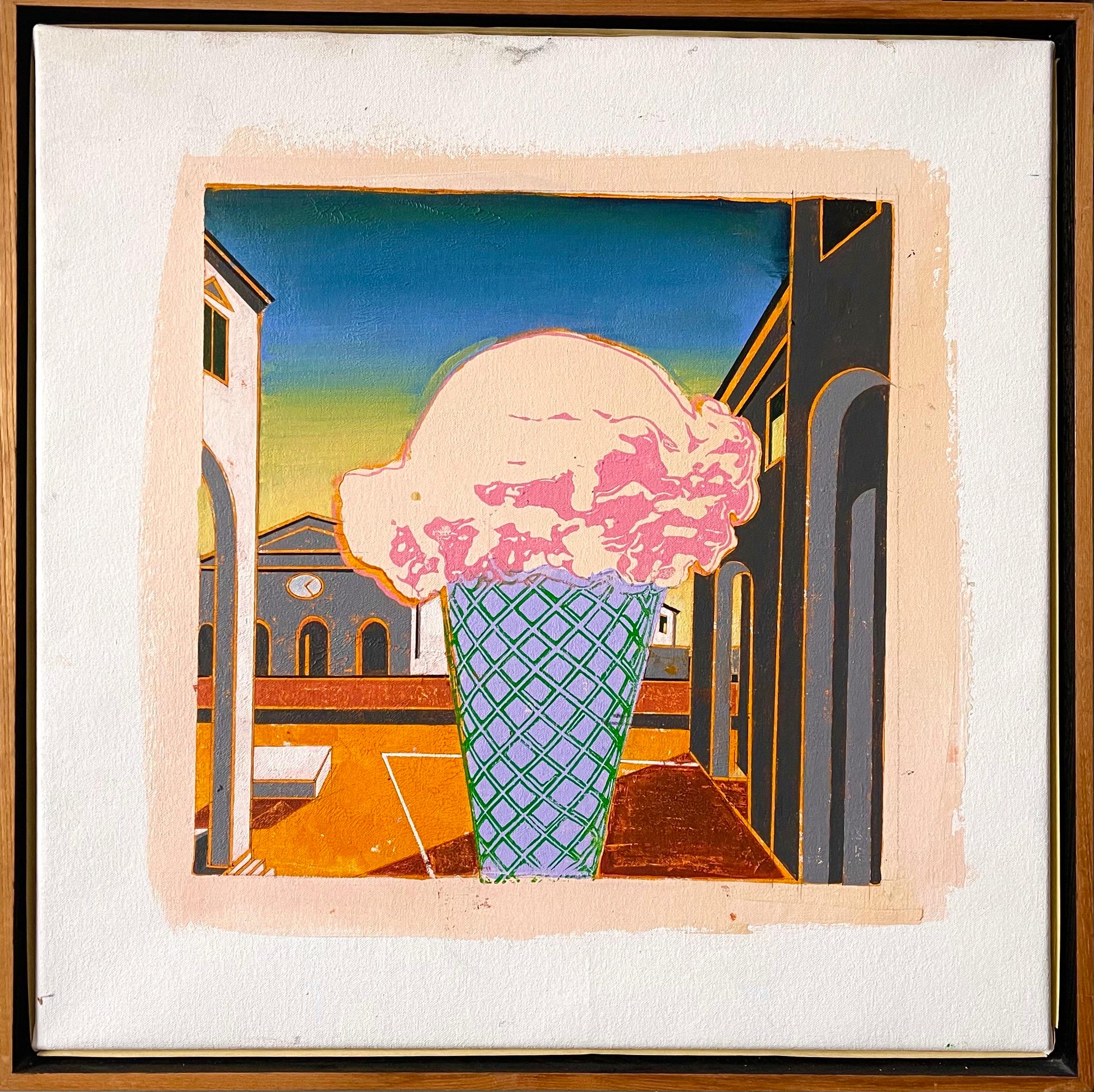 Peinture à l'huile sur toile Pop Art Pop Art représentant un cône de crème glacée, photoréaliste, de Paul Giovanopoulos 