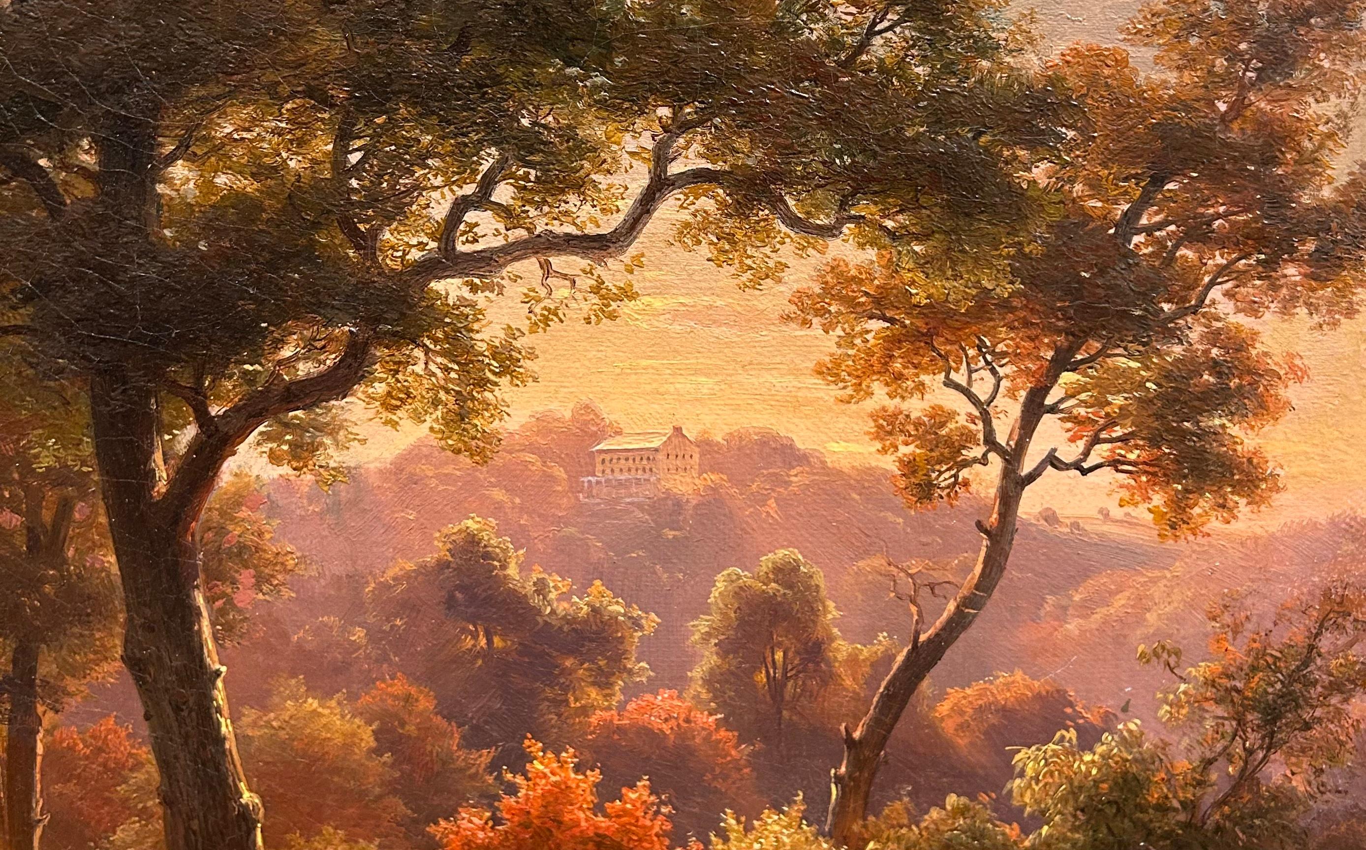 Huile Coucher de soleil Scène de forêt intitulée 